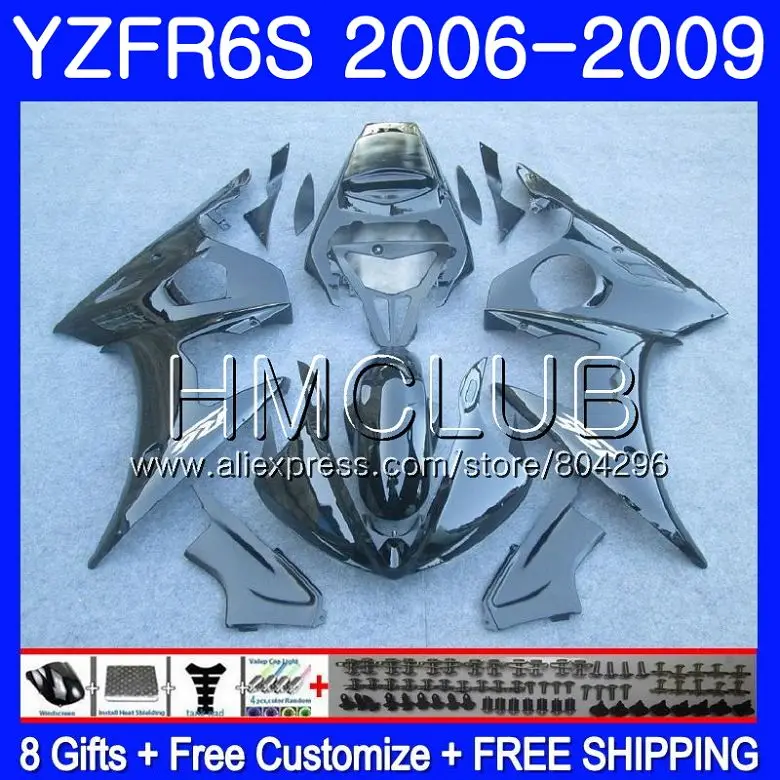 

Body Glossy black For YAMAHA YZF R6 S YZF600 YZFR6S 06 07 08 09 114HM.12 YZF-600 YZF-R6S YZF R6S 2006 2007 2008 2009 Fairing Kit