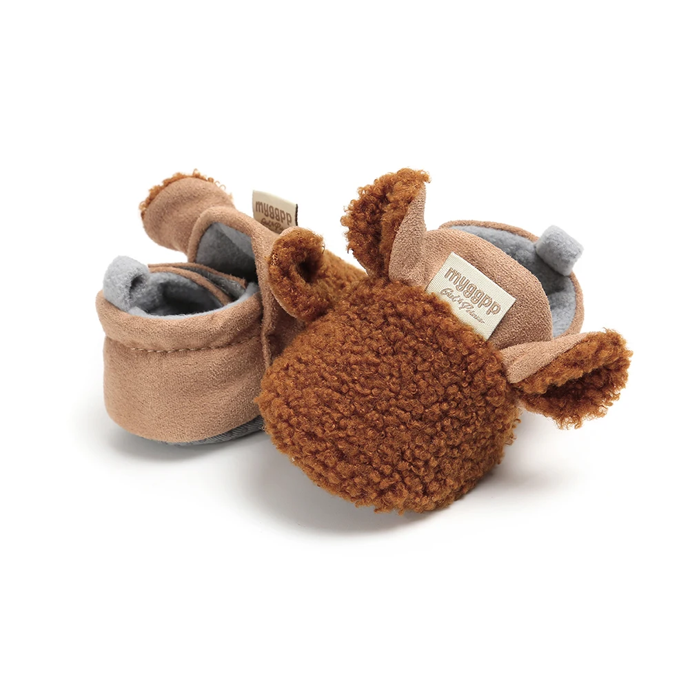 Новинка года; Брендовая обувь для ползания для новорожденных; тапки с ягненком для мальчиков и девочек; зимние кроссовки с мехом и ушками животных для первых шагов