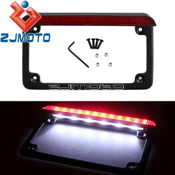 

Universak Black Motorcycle 7" x 4" Licence Frame Number Plate Light w/ LED Tail Lights License Plate Light For Harley Cafe Racer