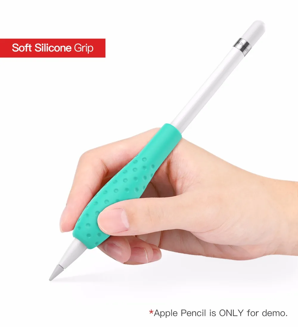 Защитный чехол MoKo Silicone Grip Holder Ergo для Apple Pencil(2 шт. в упаковке, белый и зеленый драгоценный камень, черный и красный