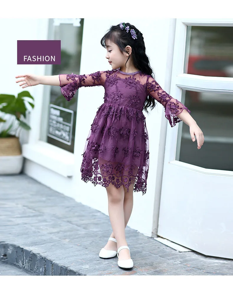 lace crochet flowers baby big girls summer dress Children clothing for 2 4 6 8 10 12 11 13 years flare sleeve kids beautiful girls dresses 3 4 5 6 7 8 9 10 11 12 13 14 years big girls mid long wgite pink purple summer dress for kids girls  ( (19)