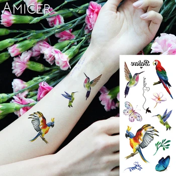 

1 piece Fantasy Color Parrot hummingbird Hot Large animal Temporary Tattoo Waterproof Tattoo Sticker for women men