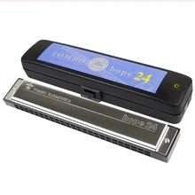 Tombo Hope 24 Tremolo Harmonica 24 Holes Brass Reeds Blues Harp Mouth Organ Key C ABS Comb Wood Musical Instruments Silver 6624