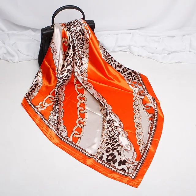 Fashion Kerchief Hair Scarf For Women Print Silk Satin Hijab Scarfs 90*90cm Square Neckerchief Headband Scarves For Ladies 2021 W42514
