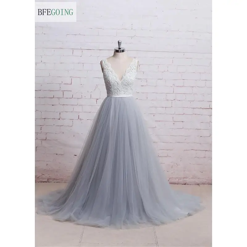 Свадебное платье с v-образным вырезом, без рукавов, длина до пола, шлейф, кружева, Аппликации, бисер, настоящее/оригинальное, на заказ
