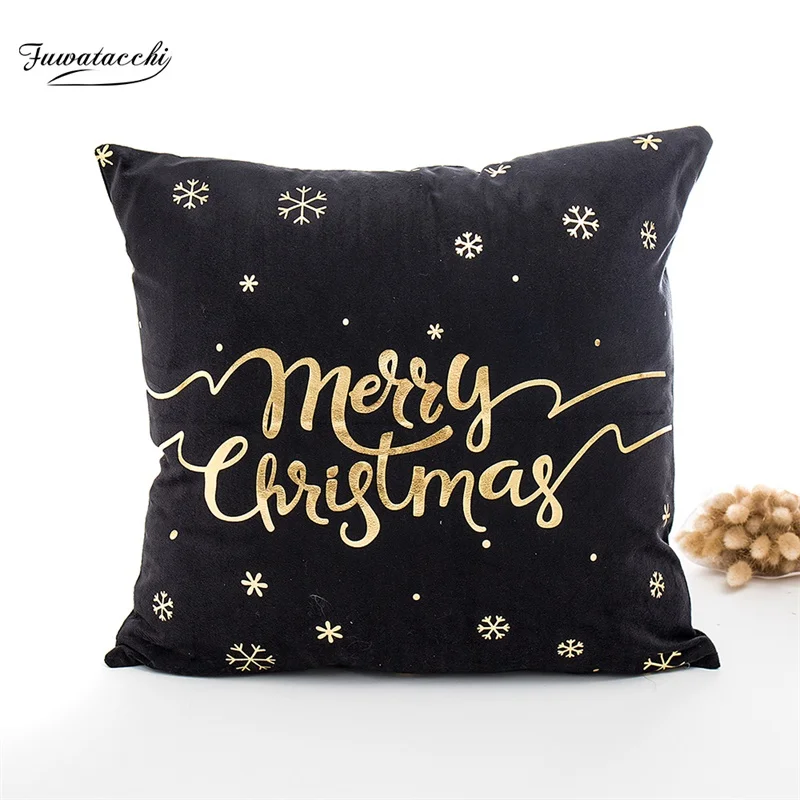 Fuwatacchi черный золотой фольгированный чехол для подушки с надписью олень Счастливого Рождества наволочка для домашнего дивана декоративные подушки для стульев 45*45 - Цвет: PC07247