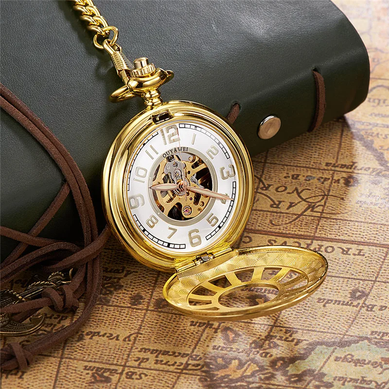 2018 New Vintage Watches Skeleton Black Mechanical Pocket Watch With Chain Men Necklace Pocket Fob Watches 4