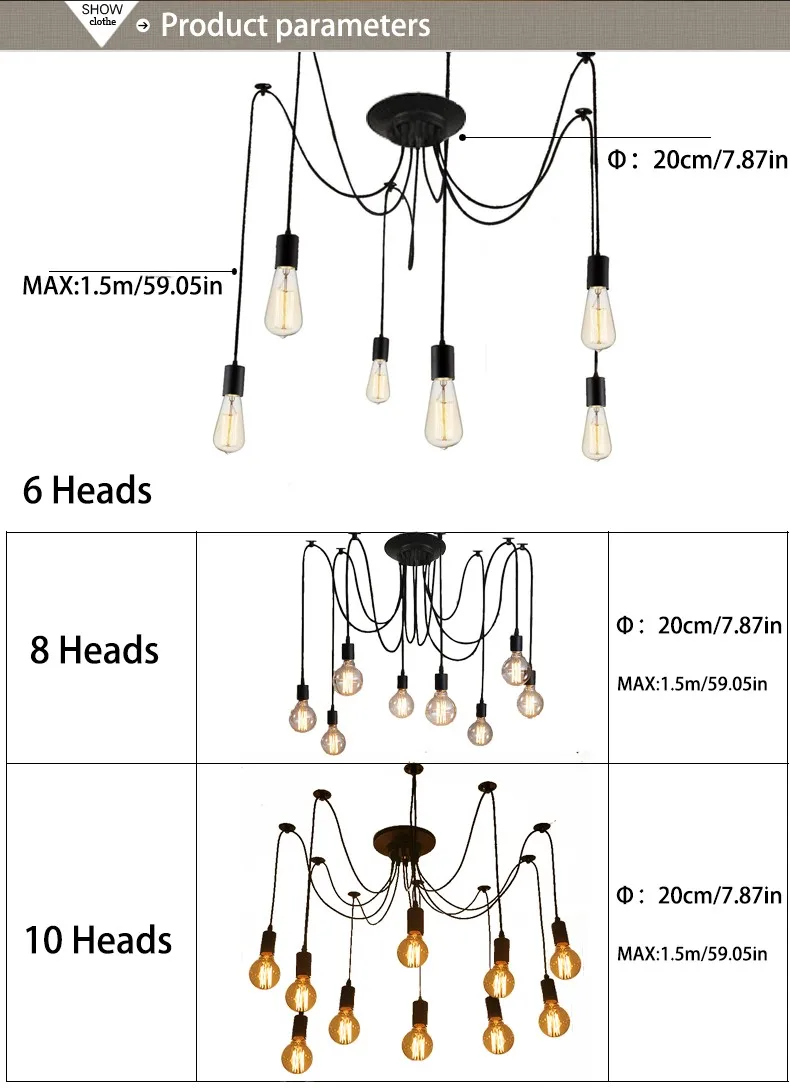 Vintage Nordic Spider Pendant Lamp Multiple Adjule Retro Please Kindly Confirm The Style Of Pendant Lamp Before Ing 3 If You Have Any Problems For This Item Contact Us First 4