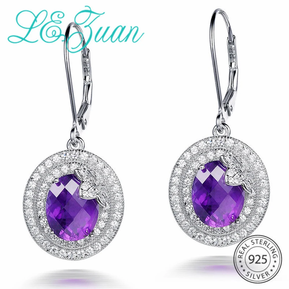 L& zuan 5.08ct натуральный аметист в форме капли серьги для женщин стерлингового серебра 925 Серьги фиолетовые ювелирные изделия с камнями подарок