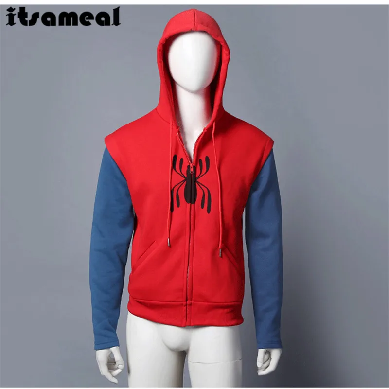 

2017Movie Spider-Man Homecoming Peter Parker Cosplay Superm FullZip Pullover Hoodies Men Sweatshirt Long Sleeve SpiderMan Jacket