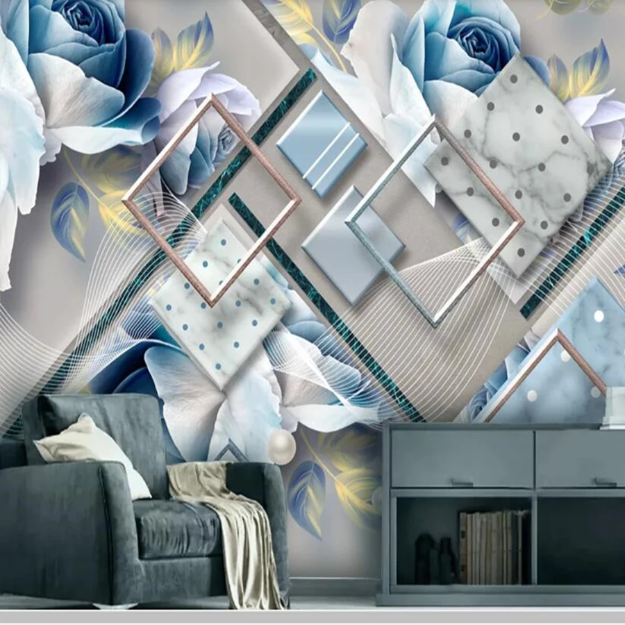 Современные Геометрические мраморные европейские розы 3d Обои фреска papel де parede, гостиная ТВ диван Настенные обои для стен спальни