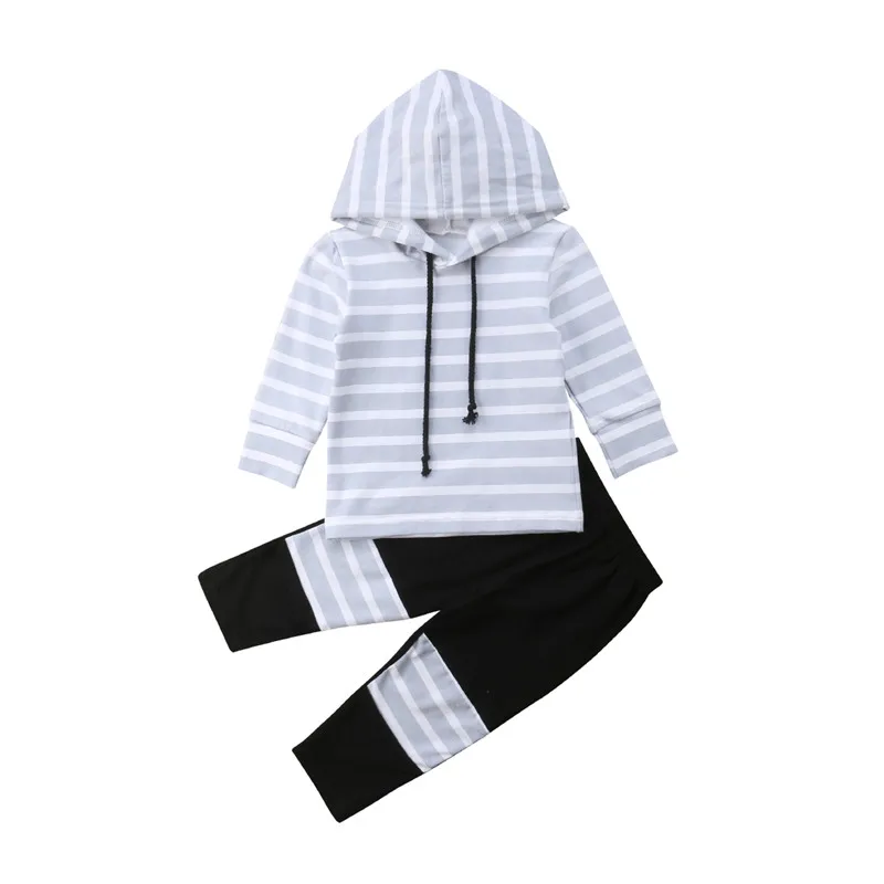

Casual Newborn Baby Boy Girl Clothing Long Sleeve Hooded T-shirt Tops+Pants Leggings Stripped Outfit Toddler 2pcs Clothes Sets