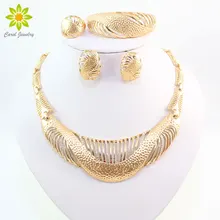 Изысканные Ювелирные наборы свадебное Золотое колье с кристаллами набор вечерние женские африканские бусы модное свадебное кольцо браслет серьги аксессуары