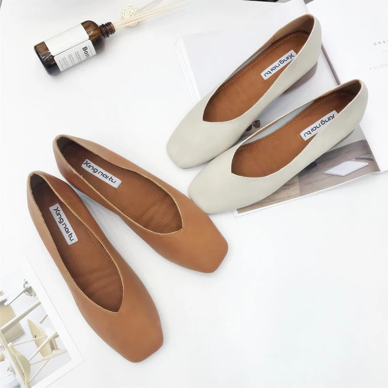 

Classic design square toe leather single shoes women shallow slip on loafers pumps retro grandmother shoes thick heels zapatos