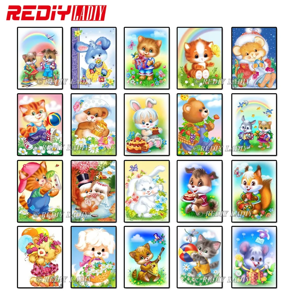 

REDIY LADIY 5D Diamond Embroidery Cartoon Cat Dog Full Square Diamond Painting Cross Stitch Kit Diamond Mosaic Home Decoration