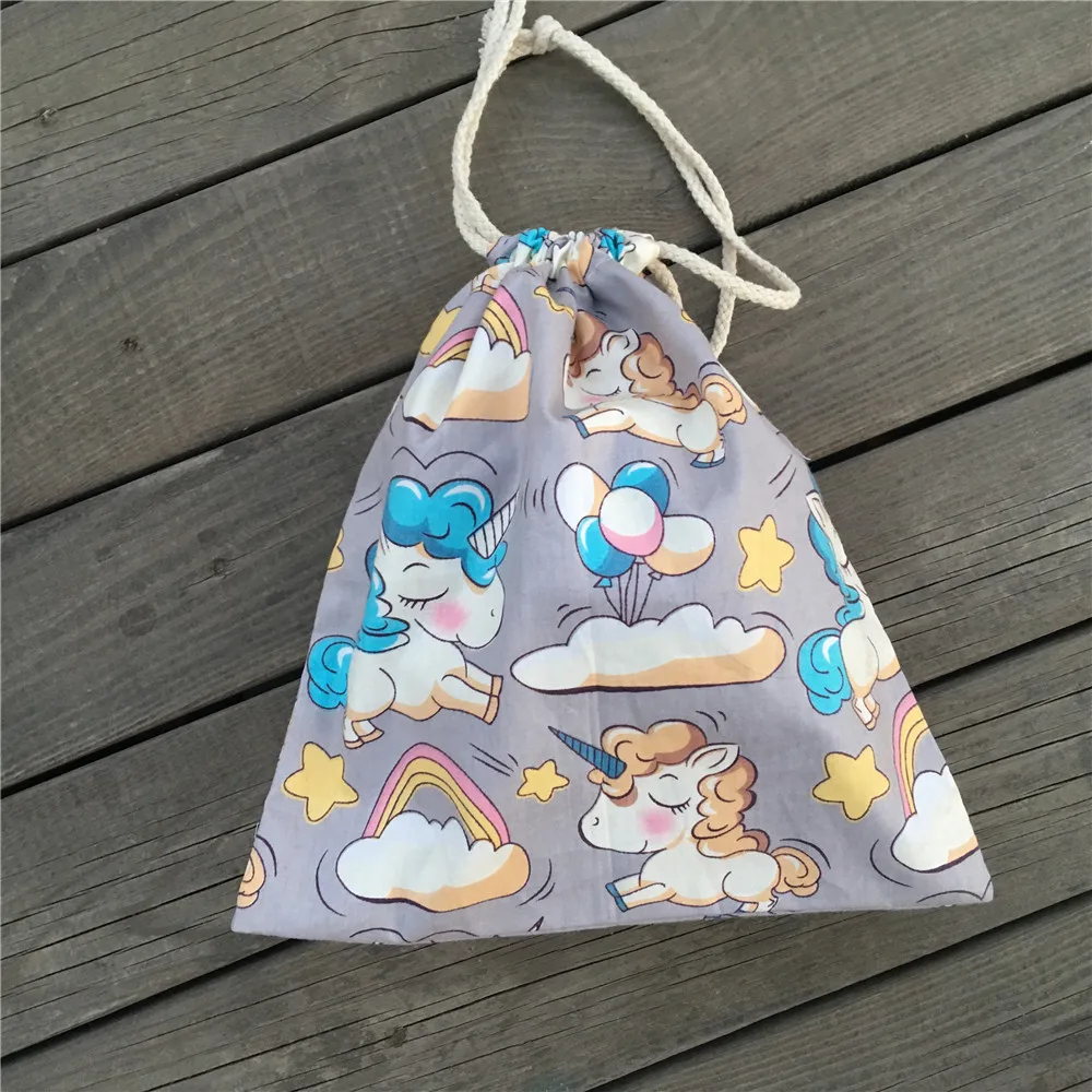 

YILE 1pc Cotton Drawstring Clothing Sorted Pouch Party Gift Bag Printed Unicorn Rinbow Clouds Grey Base N9205d