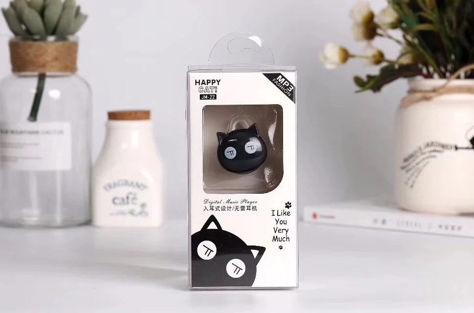 Cat head Insert card cartoon cute style MP3 new screenless sports mini cartoon mp3 player.