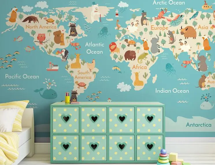 3D World Map Wall Paper Large Photo Mural Wallpapers Roll ...