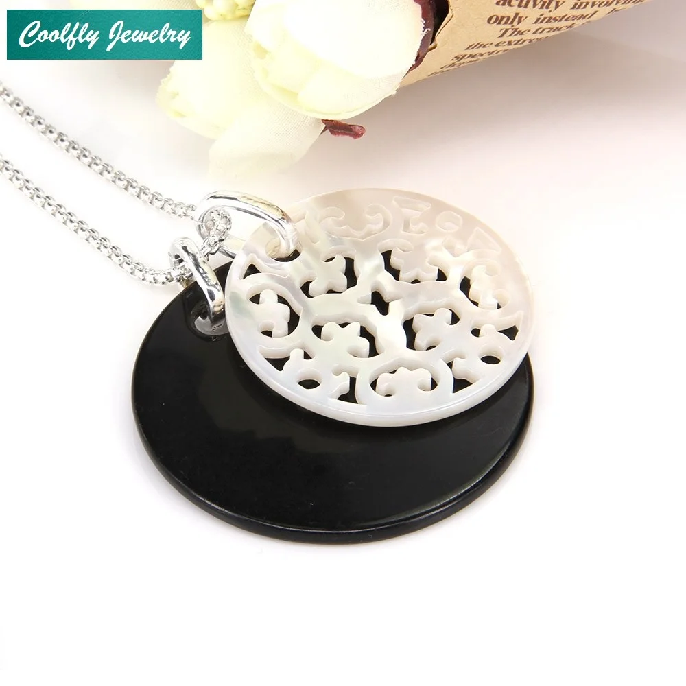 

Trendy Style Necklaces & Pendants Mother-of-pearl Arabesque Disc And Black Onyx Pendant Brand Glam Jewelry Necklace For Women