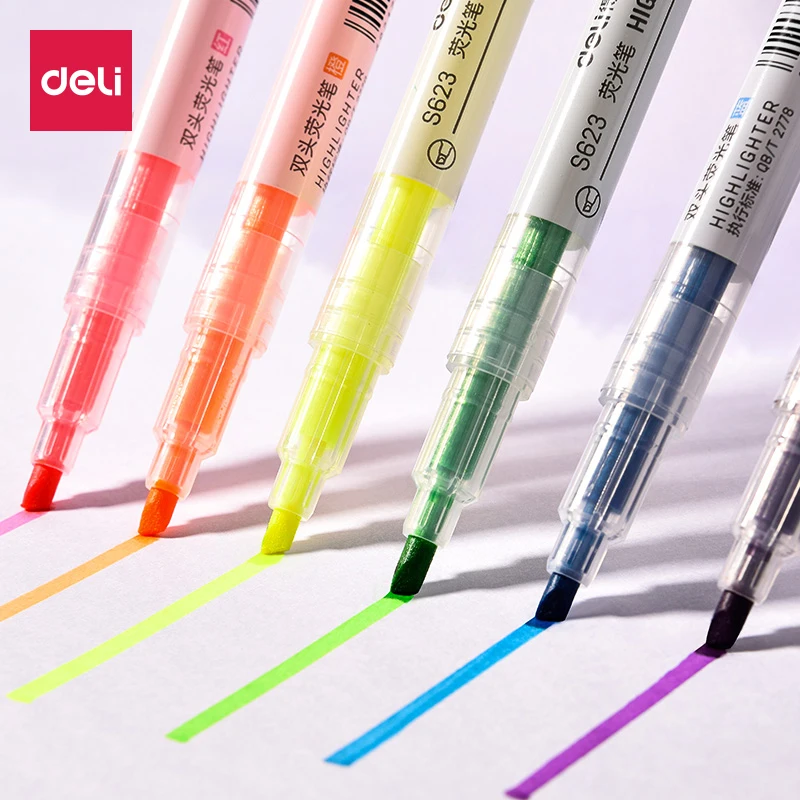 6 Pcs Double Head Art Mark Markers Rainbow Highlighter Pen Candy Colors