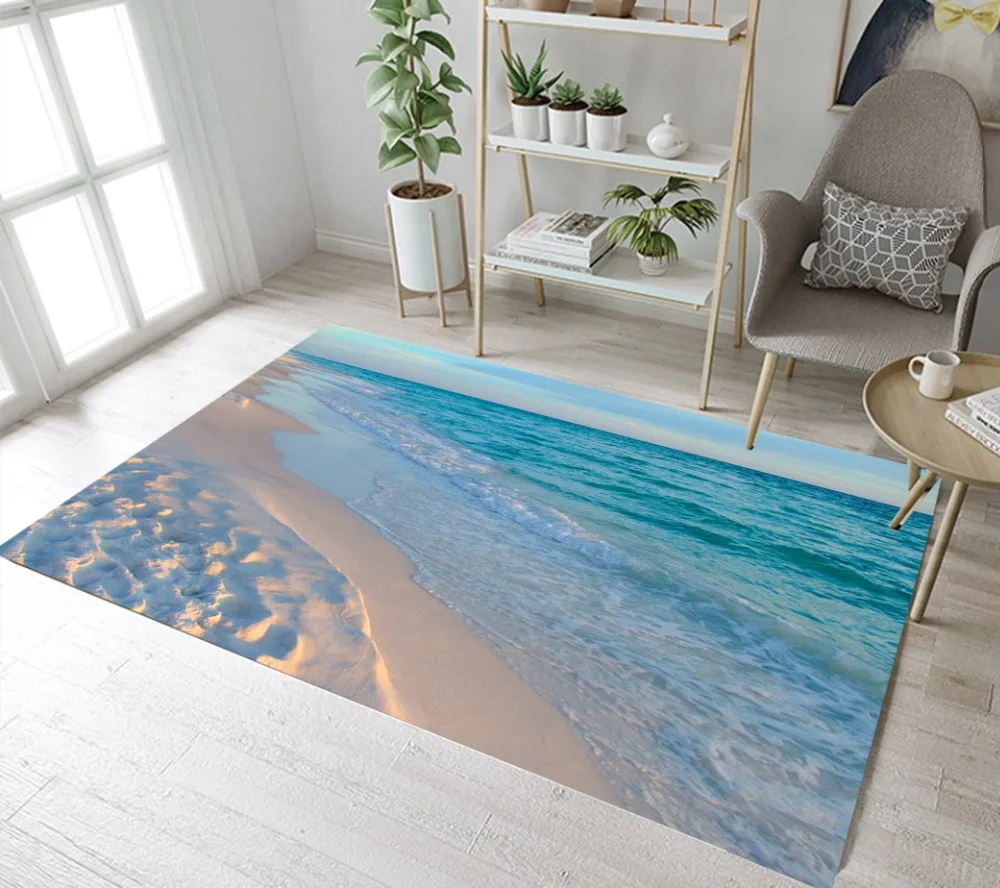 

Blue Sea Gold Beach Area Rugs And Carpet For Kids Home Living Room Memory Foam Bedroom Cushion Floor Door Bathroom Kitchen Mat
