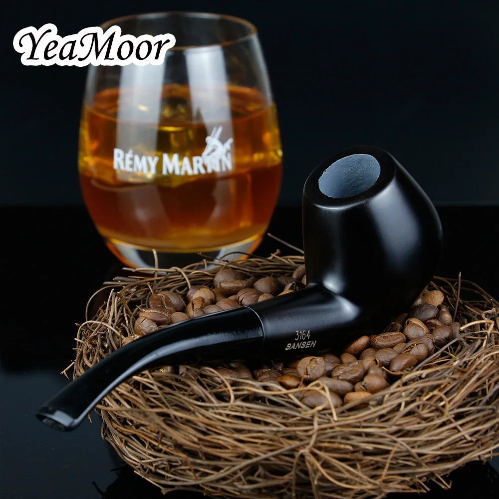 Comprar Nueva pipa de tabaco negro puro 9mm Filtro de Pipa de madera de ébano tradicional curvado Pipa para fumar accesorio 10 herramientas gratis