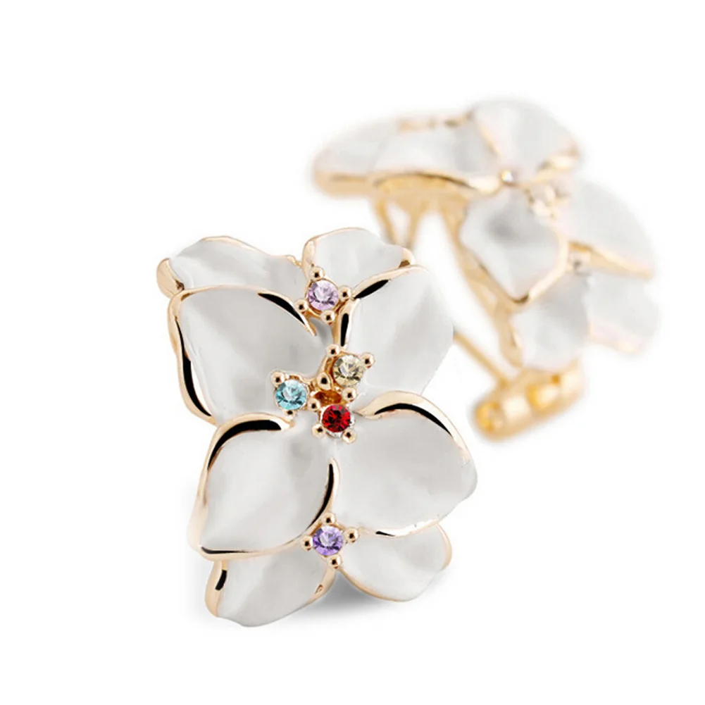 2017 Gold color Gardenia Earrings Crystal Clip On Earring Fashion