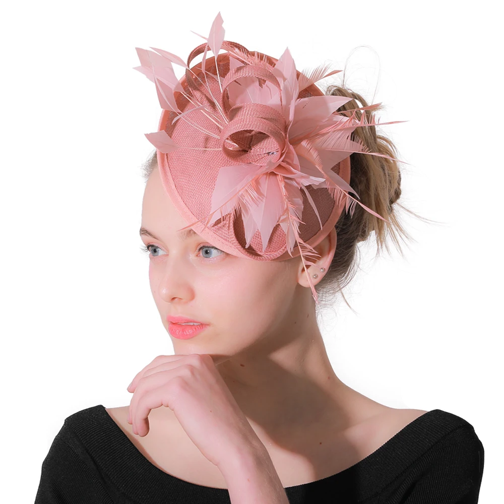 

Female Royal Event Fascinators Hat Hair Clip Fancy Feather Flower Wedding Party Hat Elegant Women loops Hair Accessories XMF112