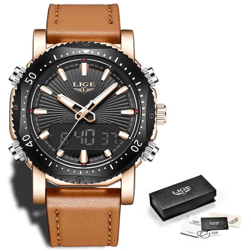 

Top Luxury Brand LIGE Military Quartz Mens Watches LED Date Analog Digital Watch Male Casual Sport Clock Relogio Masculino+Box