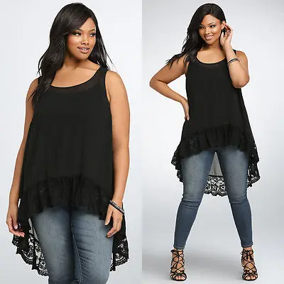 

NEW Arrivals Women Sexy Casual Chiffon T-shirts Sleeveless Summer Slid Lace T-shirts Plus Size XL-6XL