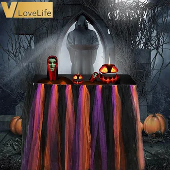 

100cm x 80cm Halloween Black Orange Purple Tulle Tutu Table Skirt Home Textile for Event Party Baby Shower Decoration
