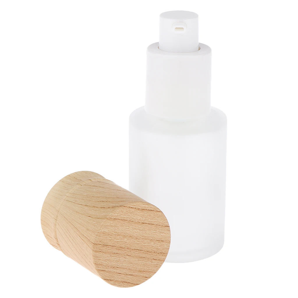 Travel Empty Cream Shampoo Lotion Pump Bottles with Wooden Lid for Refillable Cosmetic