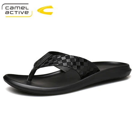 Camel Active/Новинка года; Летняя мужская обувь; пляжные вьетнамки из натуральной кожи; модная уличная удобная обувь для отдыха; шлепанцы - Цвет: Черный