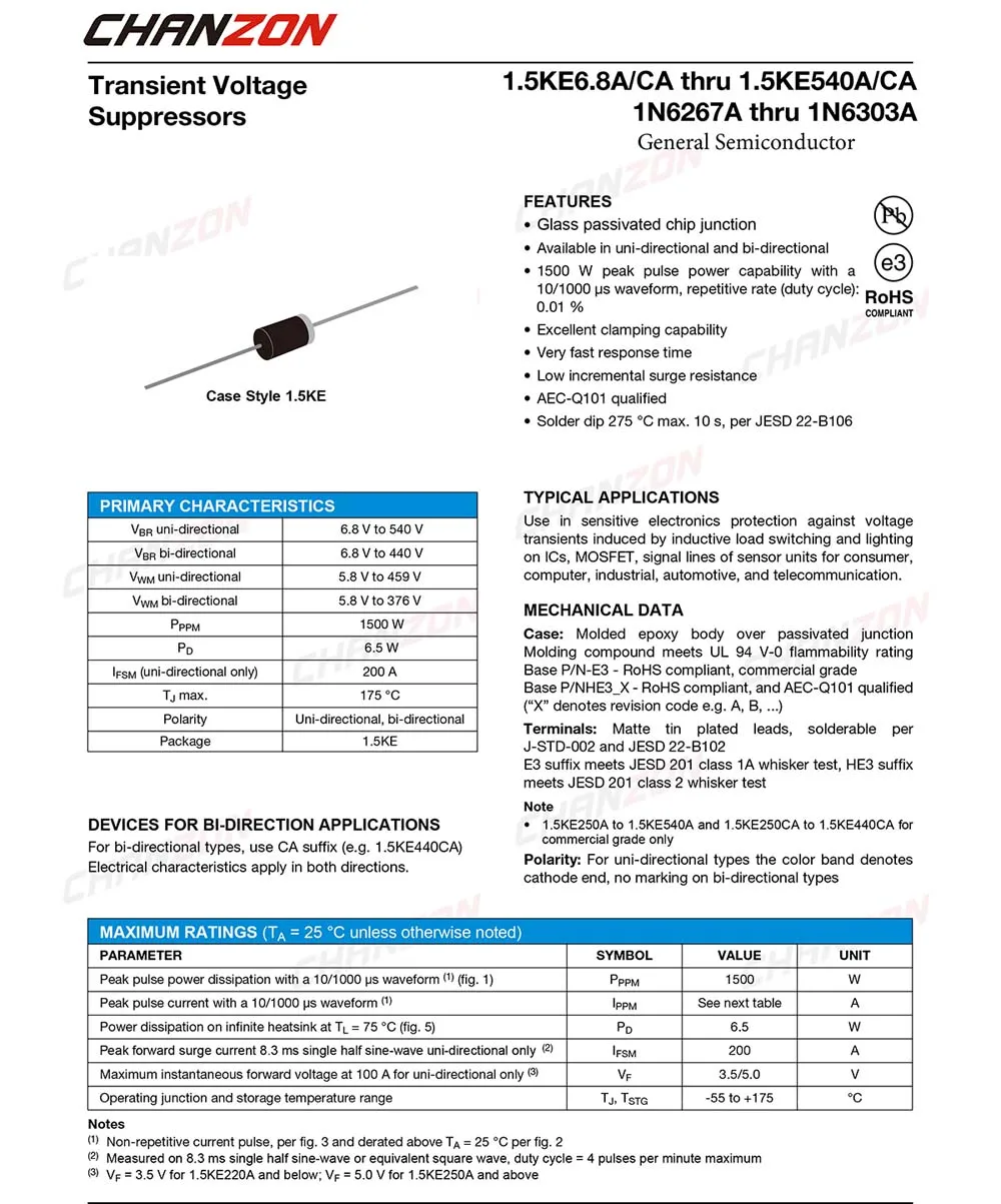(20 шт.) LED диоды 1500 ke33a ke33 Вт 33 в DO 201AD (DO 27) Однонаправленный канал вольт|tvs diode|1 wattchannel