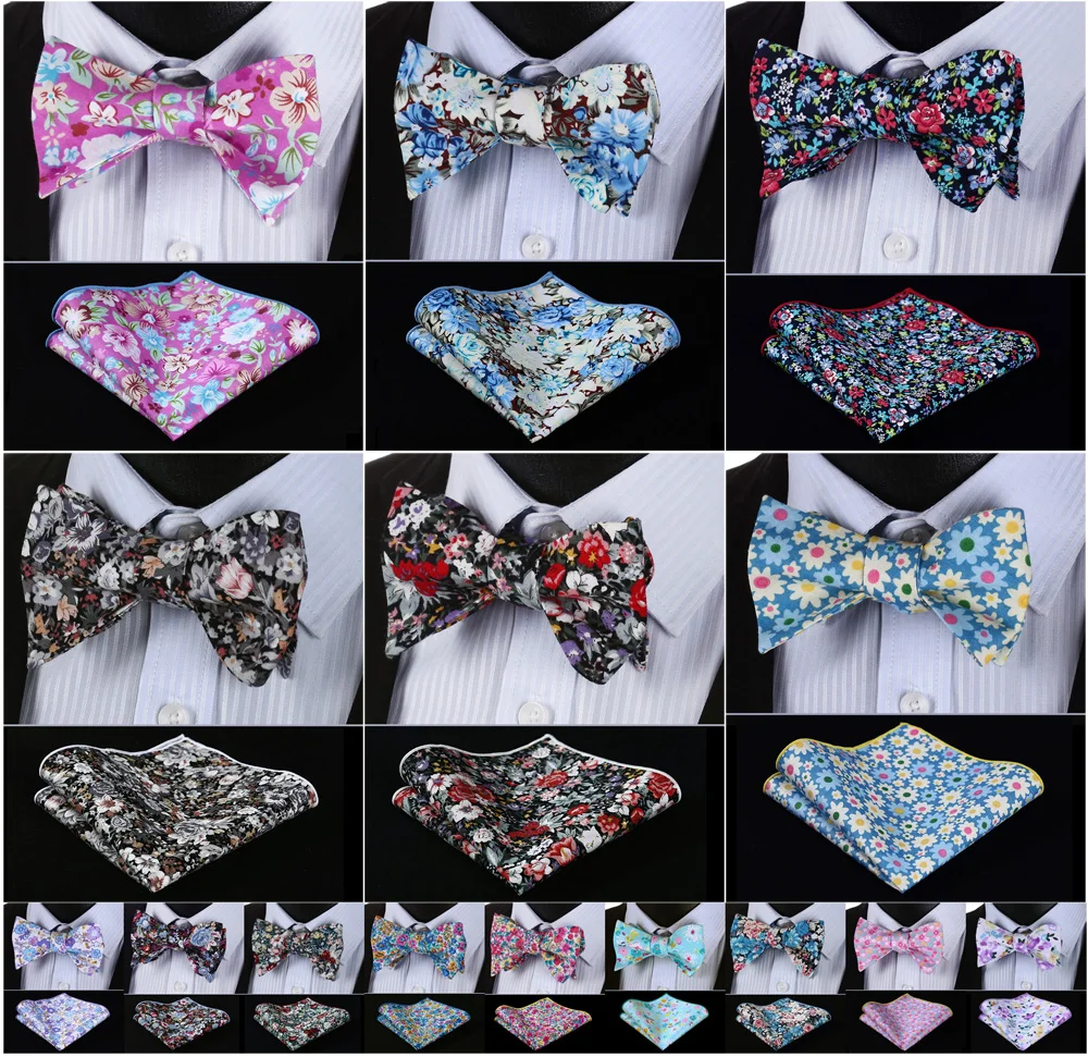 Floral 100Cotton Jacquard Men Butterfly Self Bow Tie BowTie Pocket