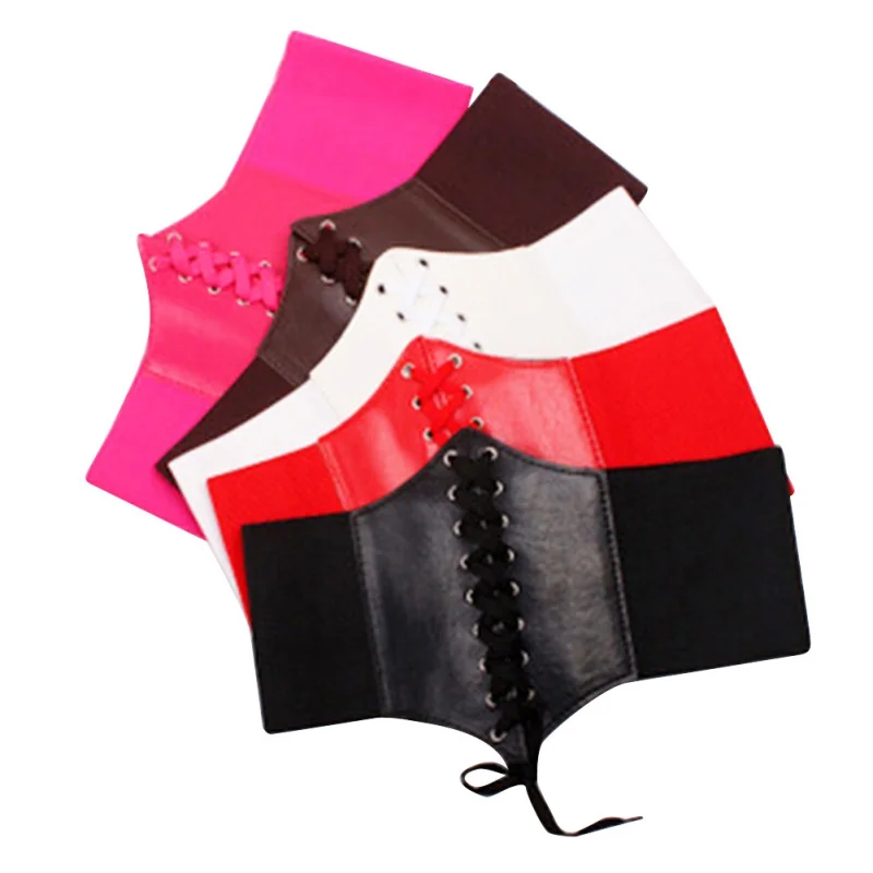 New Women PU Leather Body Shapers Lace Up Trainer Waist Cincher Corset