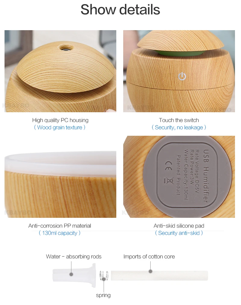 Kbaybo usb aroma essential oil diffuser ultrasonic cool mist humidifier air purifier 7 color change led night light for office home