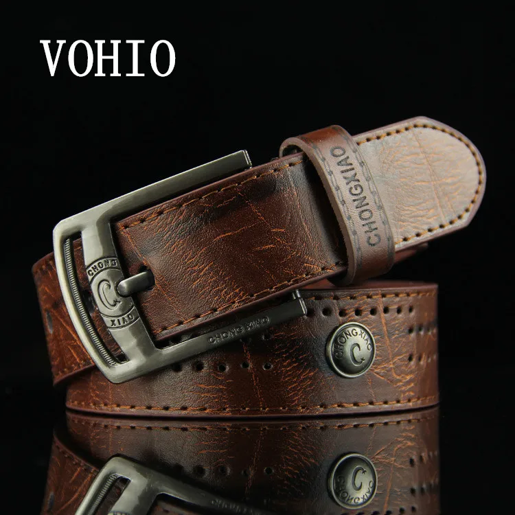 

VOHIO 2017 Designer belt Men's Hollow rivet ceinture homme punk Cowboy casual han belt High fashion quality mens belt for jeans