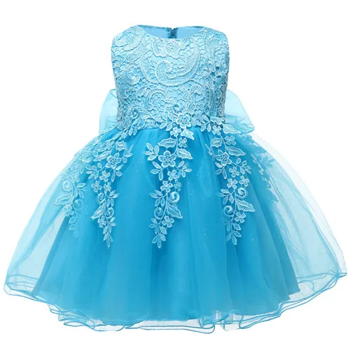 Платье принцессы для маленьких девочек; элегантное кружевное бальное платье с цветочным узором для маленьких девочек 1 лет на день рождения; vestidos; Детские платья с вышивкой - Цвет: Небесно-голубой