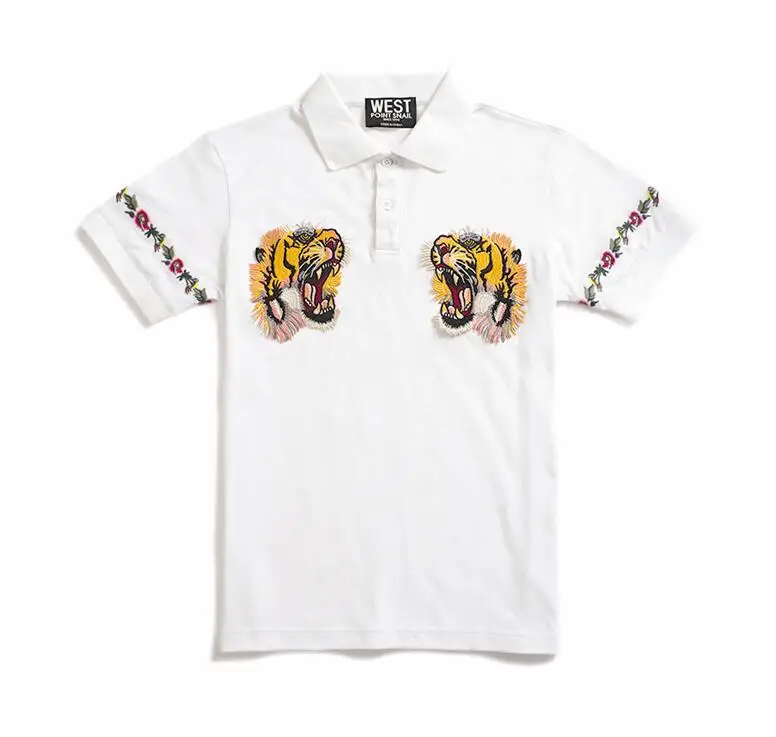 Hohe Neue 2023 Männer Hohe Stickerei Doppel Tiger Kopf Blumen Mode Polo-Shirts Hemd Skateboard Baumwolle Polos Top T # C37_voghion.com