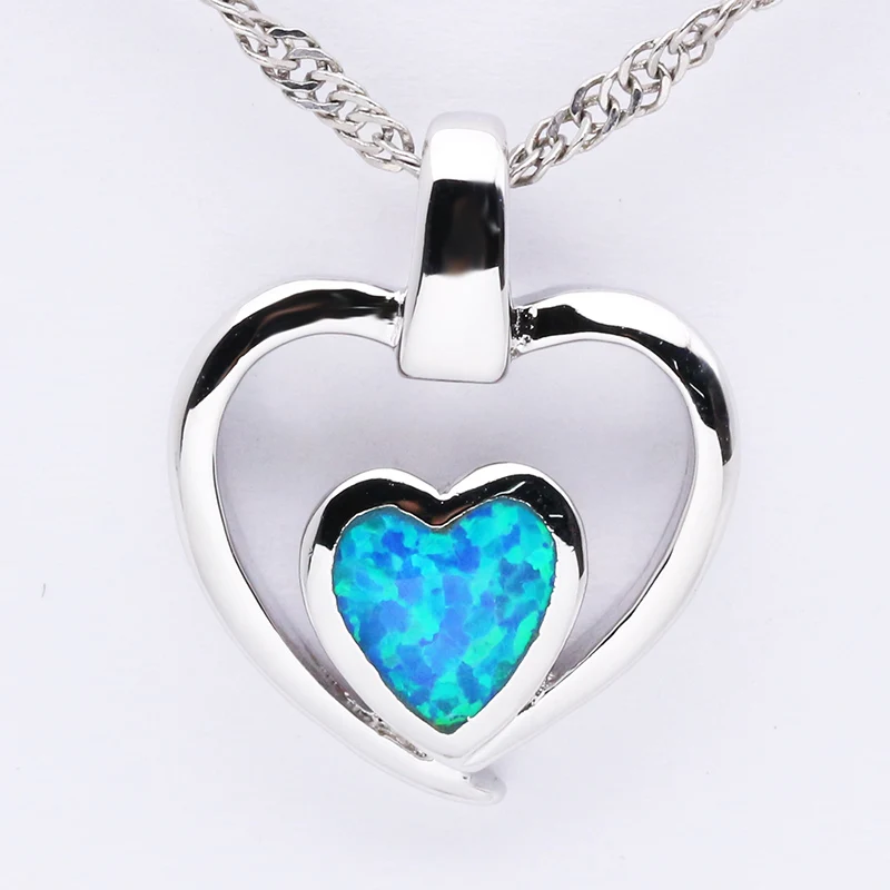 Heart Shaped Blue Opal Pendant Necklace Free Chain OP062in Pendants