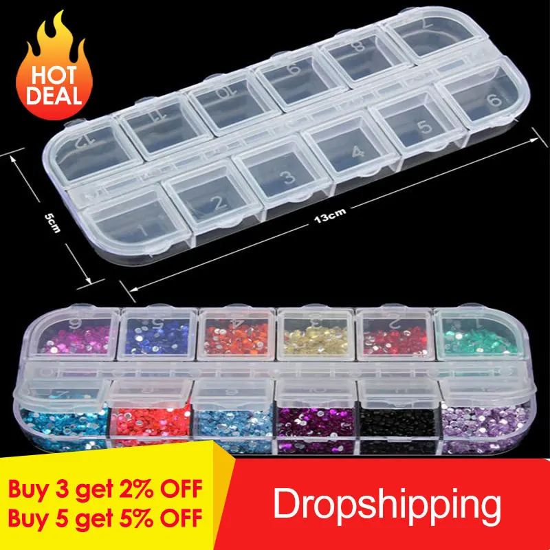 

12 Grids Nail Art Storage Case Rhinestones Beads Gems Jewelry Accessories Clear Plastic Empty Container Organizer Box Hot Sells