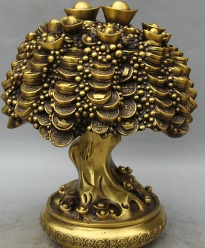 

zm JP S61 12" Chinese Brass Office & House Fengshui Yuanbao Money Wealth treasure tree Discount 35%