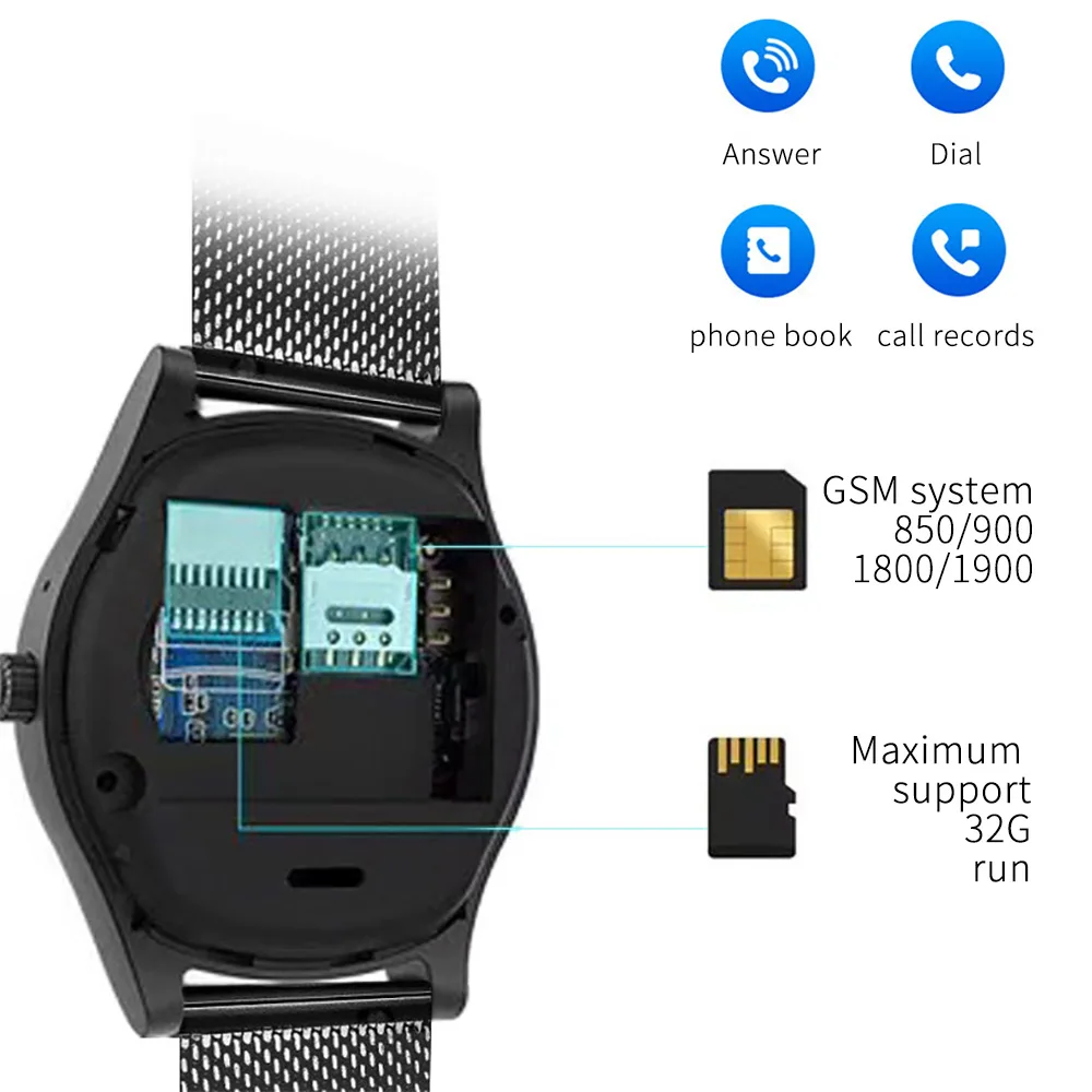 Bluetooth Смарт часы Поддержка SIM TF карта с камерой из нержавеющей стали смарт часы телефон для IOS iPhone Android телефон