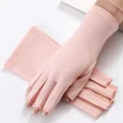 Летние перчатки автомобильные Половина Finger Женские Короткие Анти-ультрафиолет варежки вождения ультра-тонкие утечки пальцев Luvas Guantes H3095