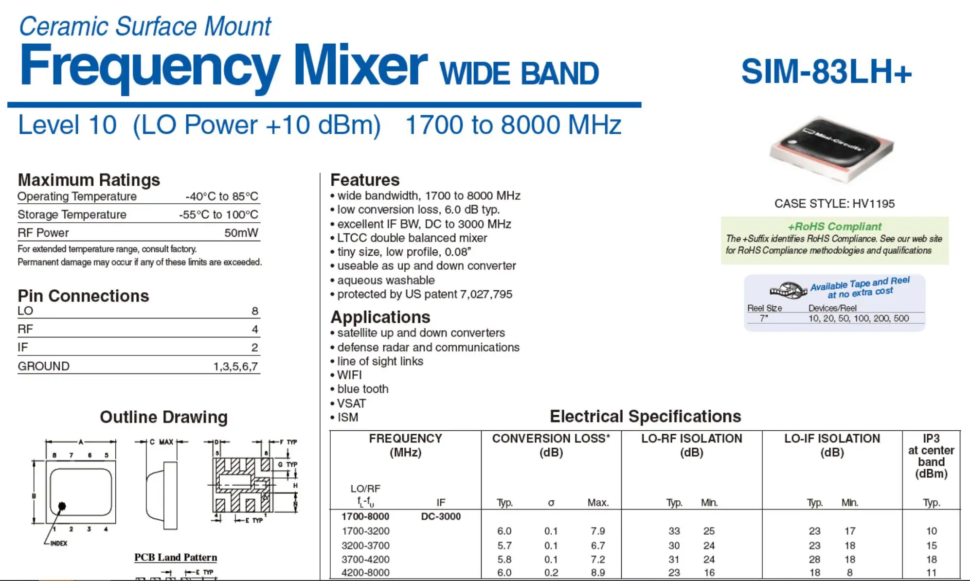 Мини-схемы двойной сбалансированный миксер SIM-83LH+ 8 ГГц с корпусом CNC