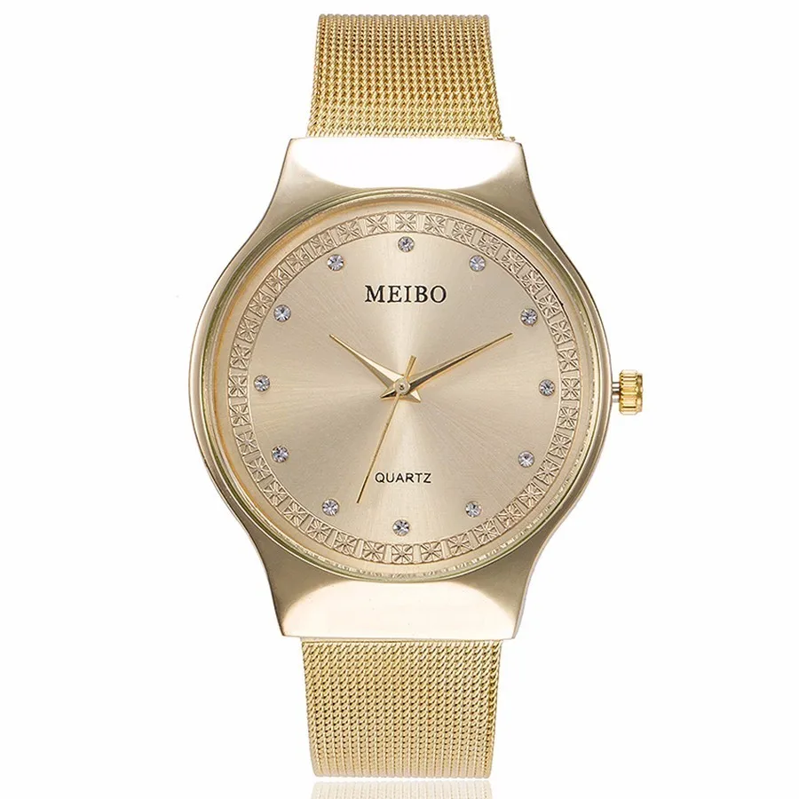Модные женские кварцевые часы из розового золота, стразы, бренд MEIBO, повседневные женские часы из нержавеющей стали с сеткой, Relogio Feminino