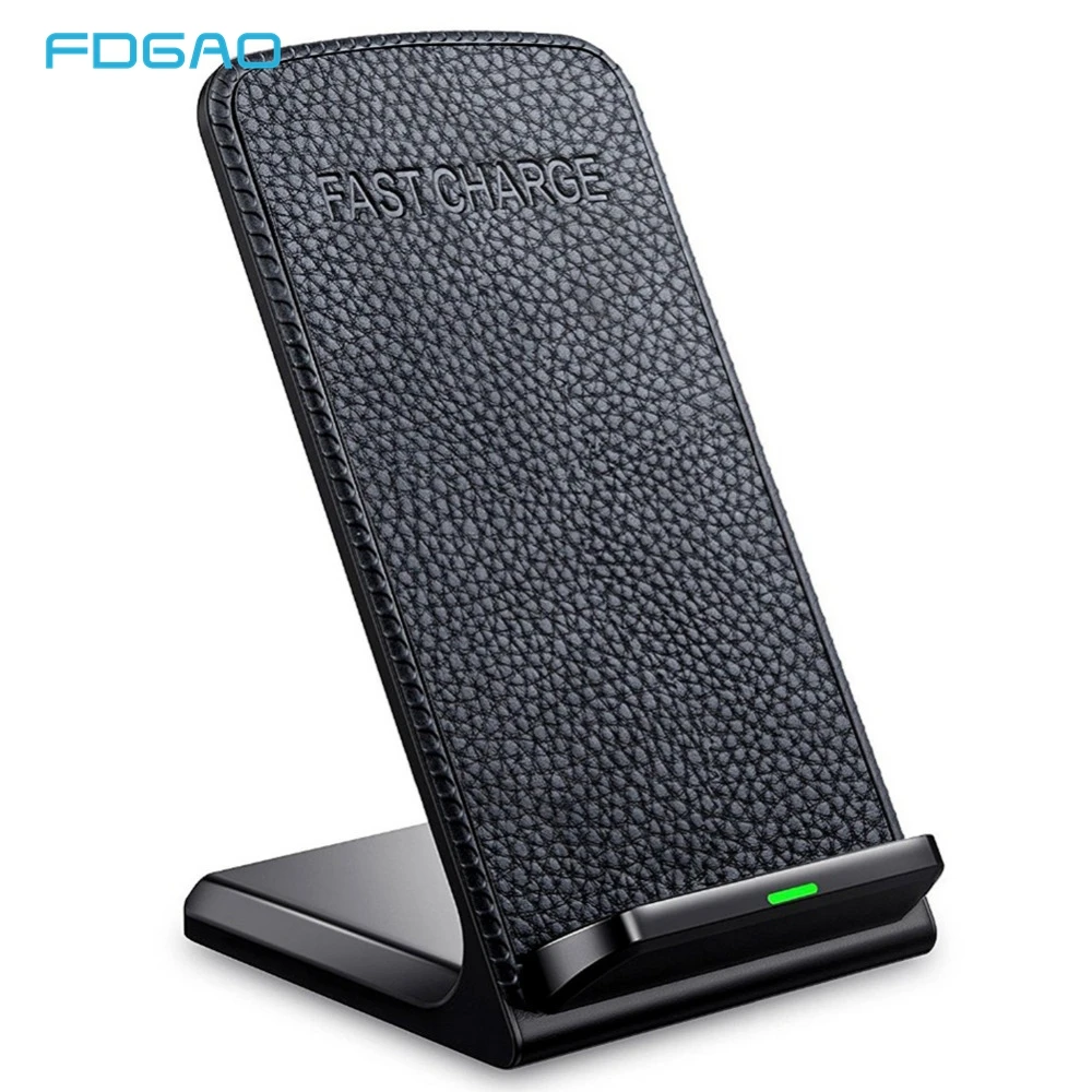 

FDGAO Leather Qi 10W Fast Wireless Charger QC 3.0 Quick Charge Stand Phone Holder for iPhone 8 X XS XR Samsung S10 S9 S8 Note 9