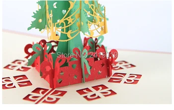 

Free ship 5pc/lot 15x15cm handmade exquisite 3D fold up Christmas party greeting invitation card kids children birthday cards