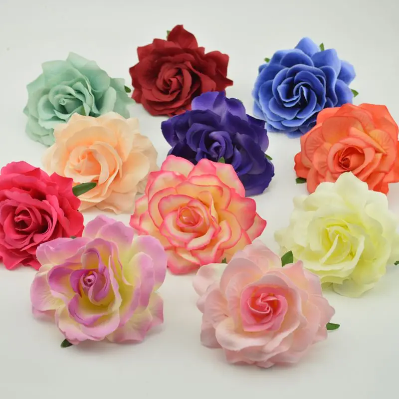 

10cm 5pcs Artificial Flower Head Silk Blooming Roses For Wedding Car Decora DIY Garland material simulation cheap Fake Flower